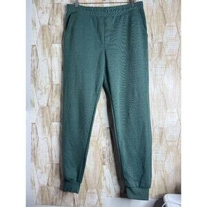 Crane Jogger Pants Mens L Green Flat Front Pullover Elastic Waist Drawstring
